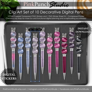 Girl Squad Heart Bead Pens PNG Sticker Kit: Digital Planner Clipart (GoodNotes)