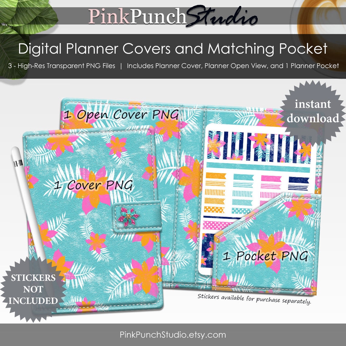 Digital Planner Covers Set with Pocket Transparent PNG Journal | Etsy
