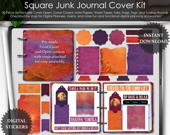 Tequila Sunrise Junk Journal-omslagskit: Digitala klistermärken, Washi-tejp (PNG-filer)