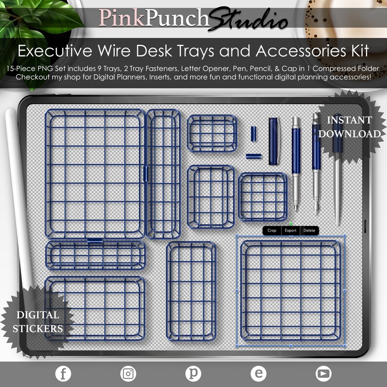 Jewel Tone Blue Wire Executive Desk Trays and Accessories Set Etsy