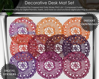 Tequila Sunrise Crochet Doilies Digital Stickers: Junk Journal & Goodnotes PNG (Digital Download)