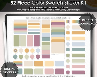 Adesivos de Amostras de Cores da Era da Deusa | 52 Adesivos Digitais para Planejador | Blocos de Cores PNG para GoodNotes, Noteful, Diários e Scrapbooking