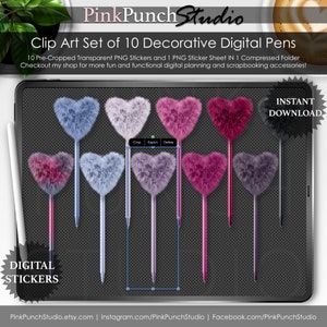 Girl Squad Heart Pom Pens PNG Stickers: Digital Planner Clipart (GoodNotes)