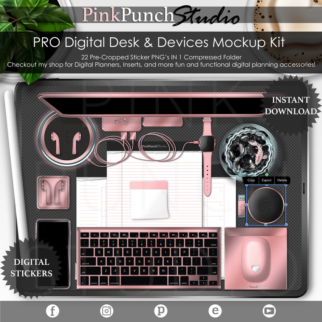 Rose Gold Digital Desk Sticker Kit | Goodnotes Sticker Book + PNG ...