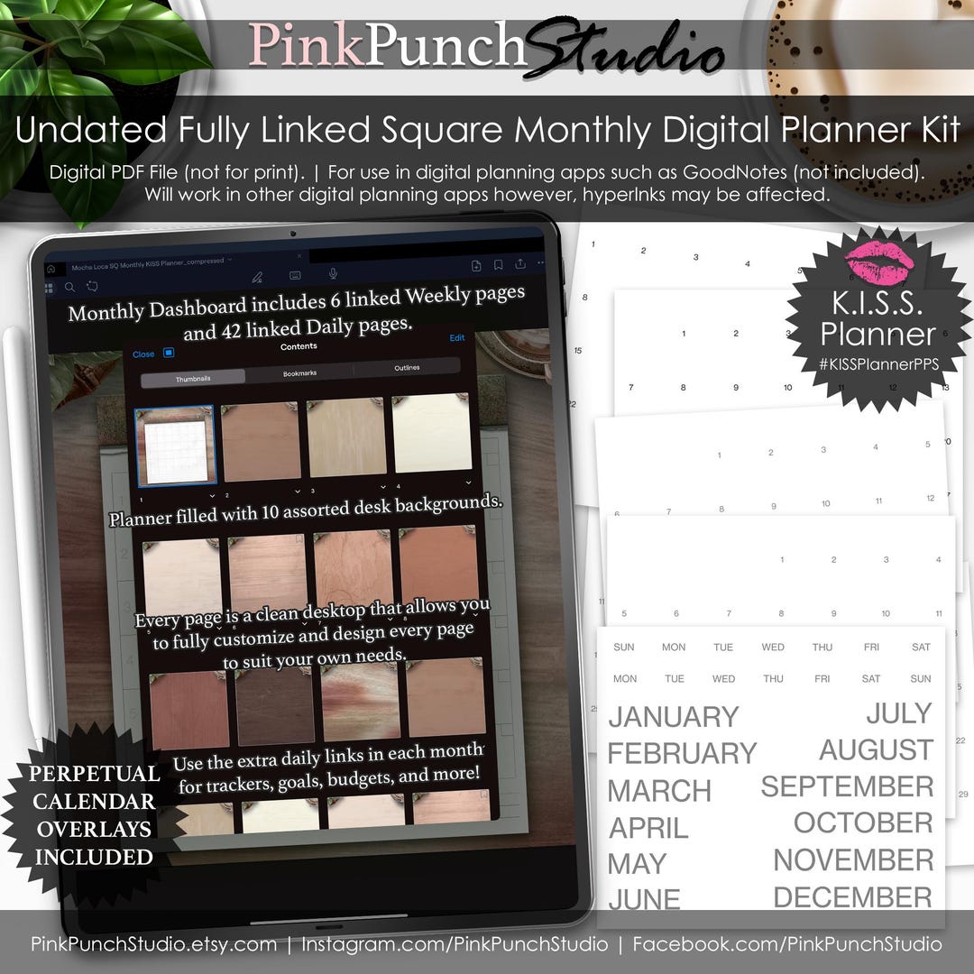 Undated Monthly Goodnotes Planner | DIY Digital Journal | Hyperlinked ...