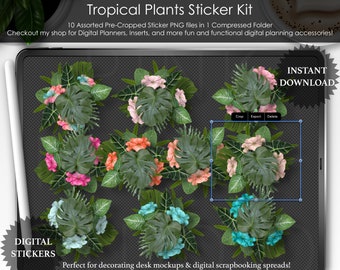 Flamingo Fever Tropical Plants Set PNG Clip Art Stickers Digital Planner Planning Scrapbooking Desk Mockup Scene Creator GoodNotes