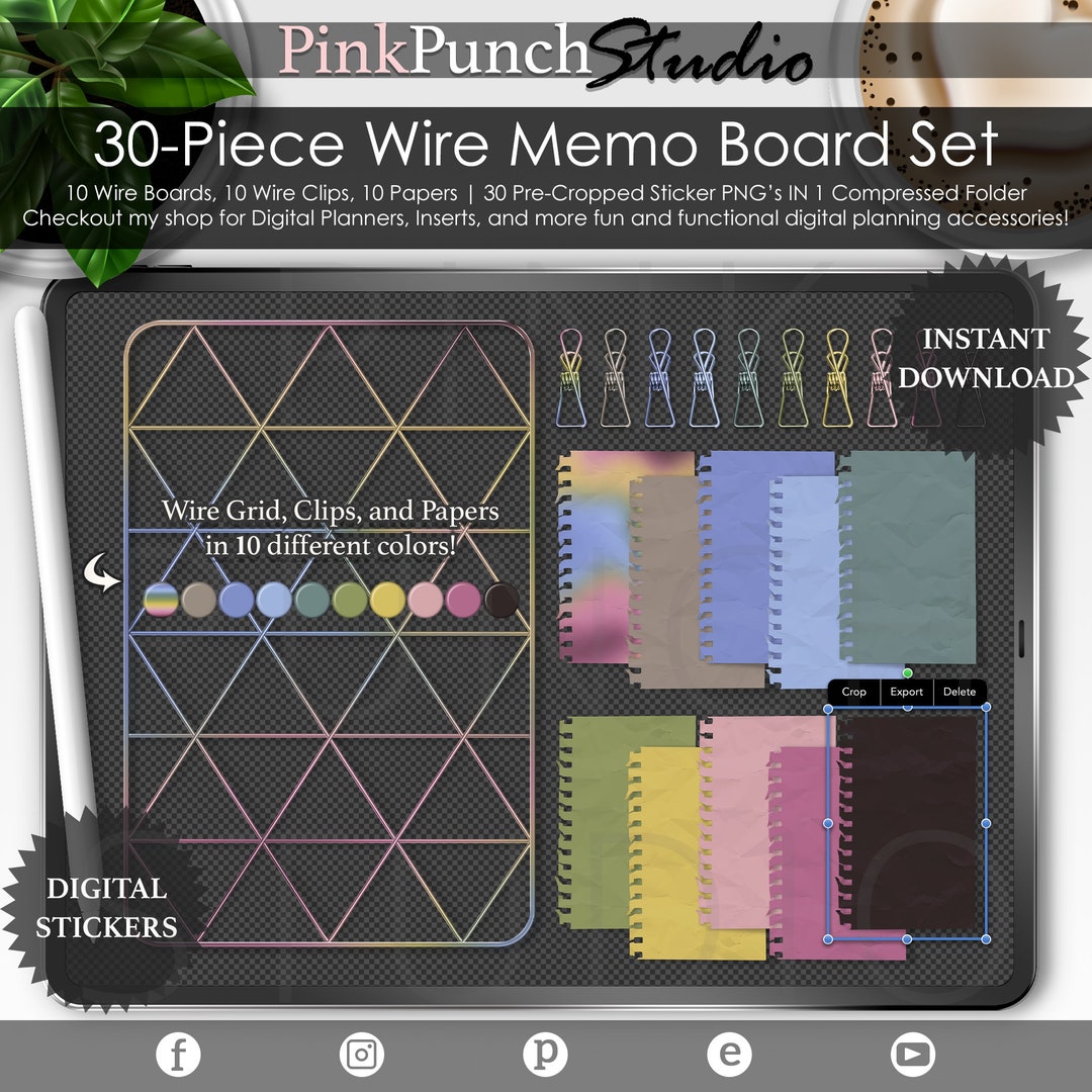 Secret Garden Spring Wire Grid Memo Board PNG Stickers Digital Planner