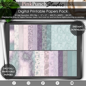 Lilac Love Purple and Sage Green Papers Pack JPEG Digital Planning Scrapbooking ClipArt Planner Desk Scene Mockup Creator