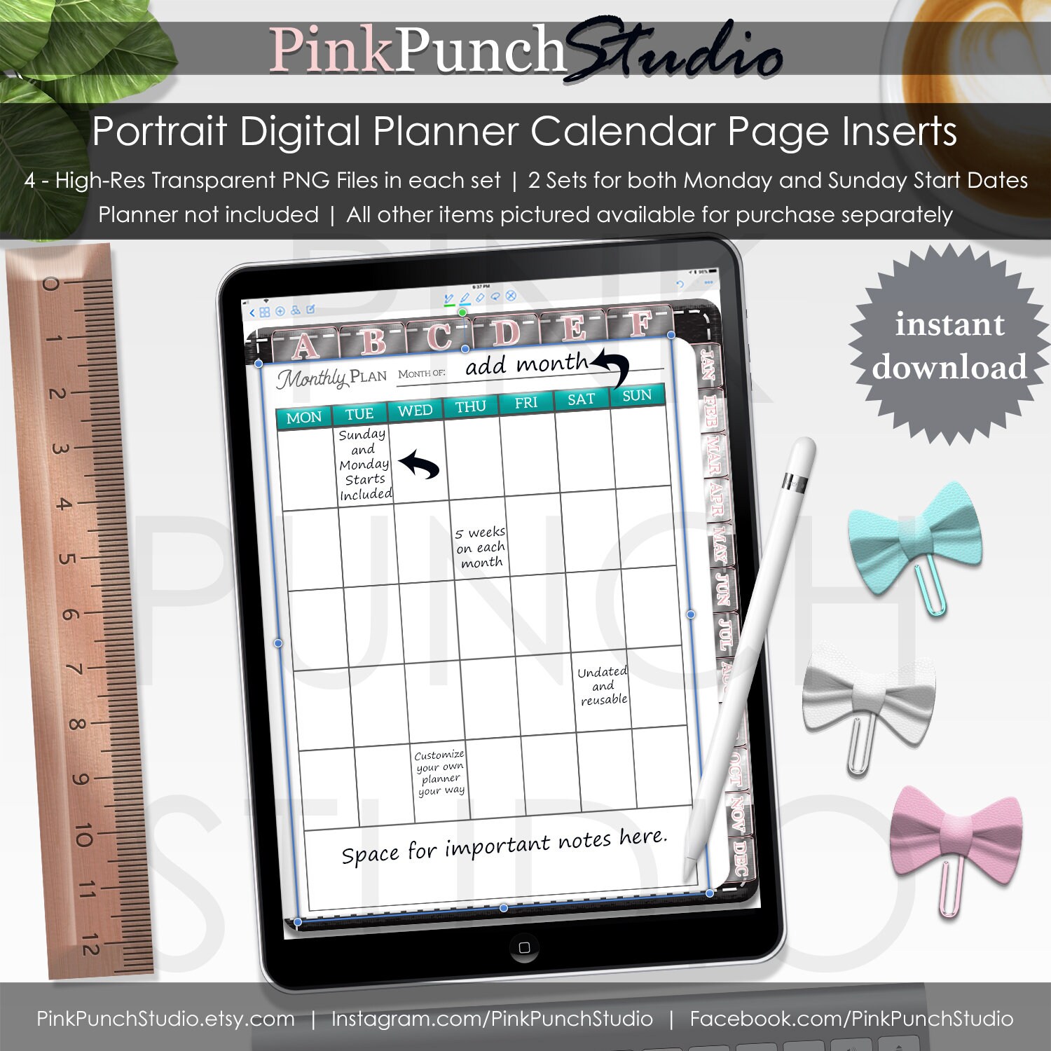 Portrait Calendar Page Inserts Transparent PNG Files Build - Etsy