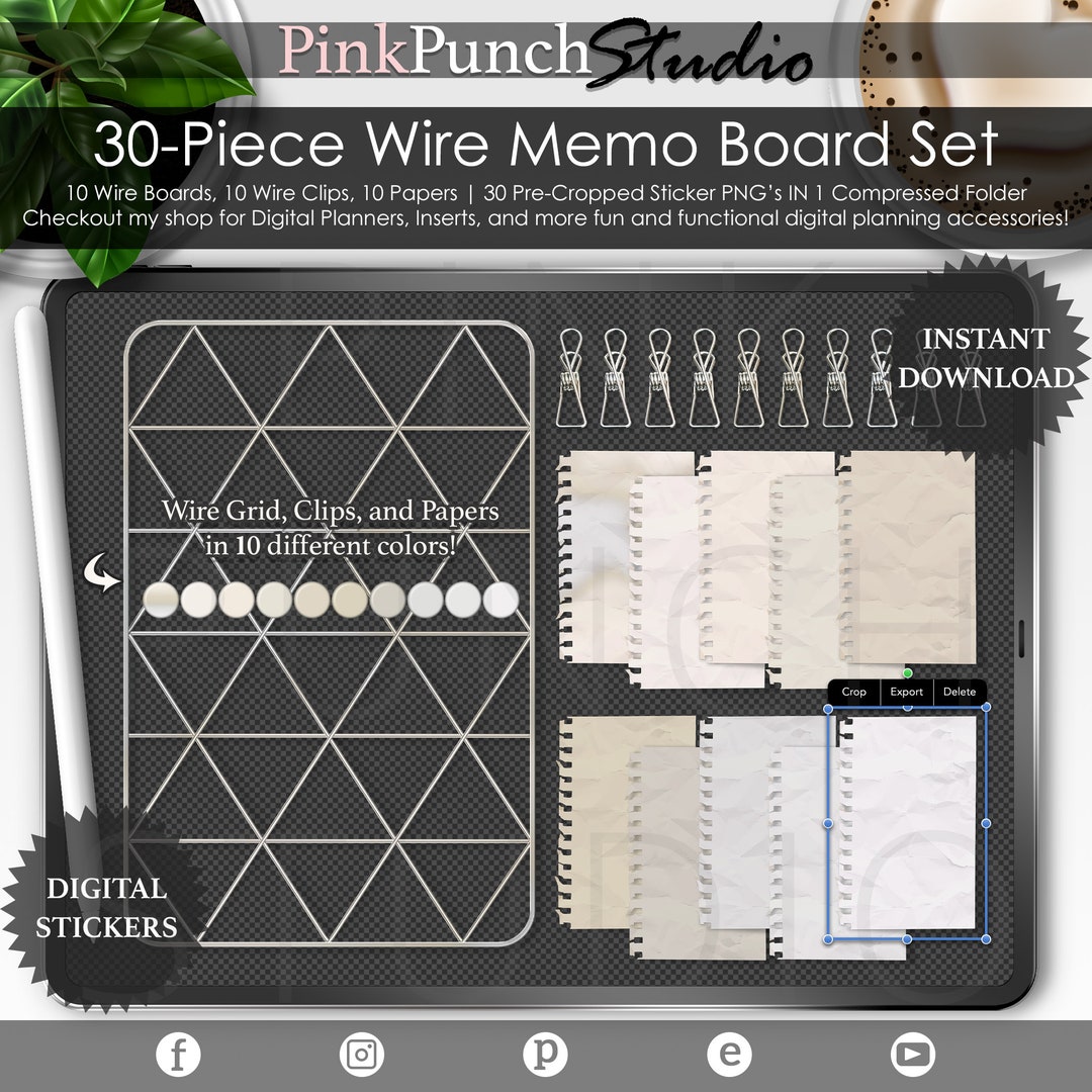 Bunny Tails Neutral Wire Grid Memo Board PNG Stickers Digital Planner