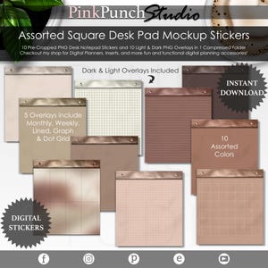 Stickers muraux carrés pour bureau | Modèles PNG Moka Loca | Détails en cuir et en métal | Planification numérique | Journalisation | Album | Bonnes notes