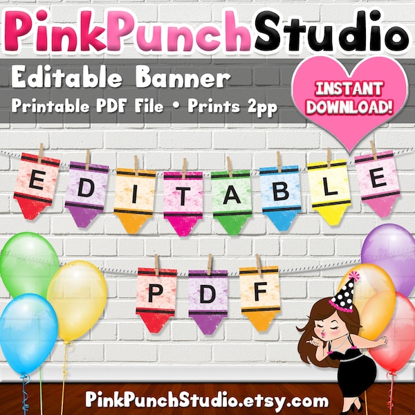 Editable Crayon Banner PDF File INSTANT DOWNLOAD Teacher Printable Classroom Decor Welcome Back To School Party Alphabet Numbers Symbols