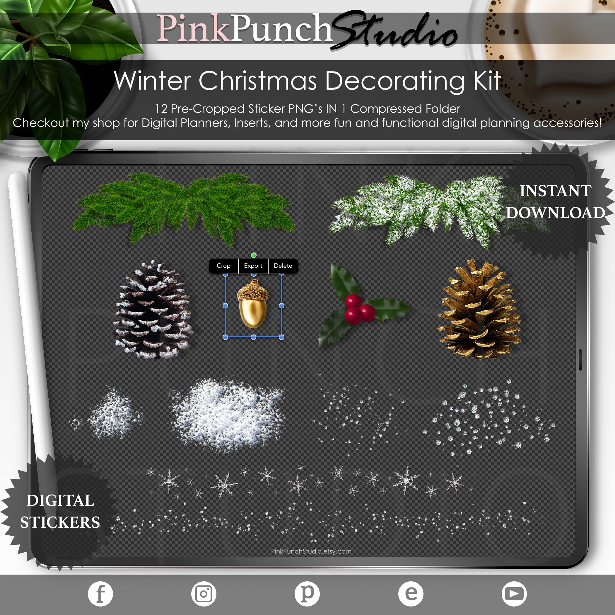 Classic Christmas Winter Decor Kit PNG Sticker Set Digital - Etsy