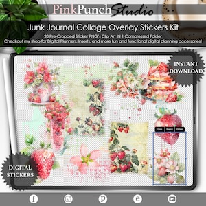 Strawberry Wasted | Digital Junk Journal Stickers | Junk Journaling Ephemera | Scrapbook Kit | Collage | GoodNotes File