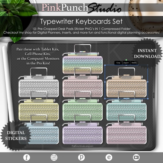 Pastel Typewriter Keyboard Stickers Set Top View Desk Mockup Etsy