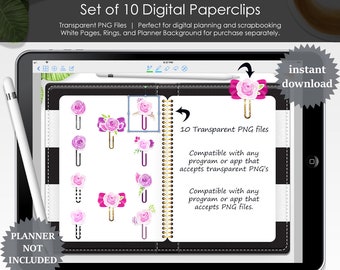 May Flowers Paper Clips Set Digital Transparent PNG Files Scrapbooking Clipart Paperclip Kit Journal Notebook Memory Book Stickers Clip Art