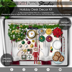 Kit di decorazioni per le vacanze di Natale Pianificazione digitale PNG trasparenti preritagliati Scrapbooking ClipArt Planner Adesivi Mockup Desk Scene Creator