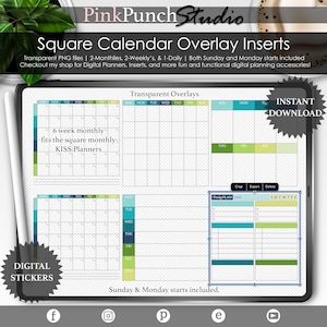 Summer Dreams Square Calendar Inserts | Undated Daily Weekly Monthly PNG Templates for Digital Planning, Journaling & Scrapbooking