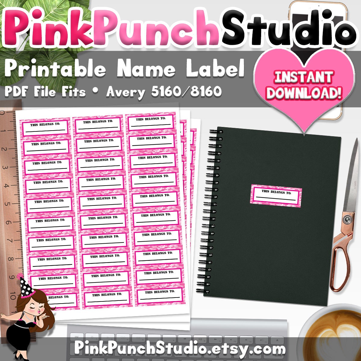 Printable Name Labels Pink Army Military Camo Soldier PDF File | Etsy