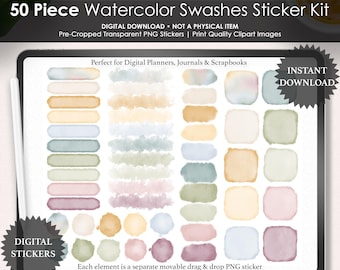Adesivos com pinceladas em aquarela da Era da Deusa | Adesivos PNG para planner digital | Adesivos para GoodNotes e Noteful Journal