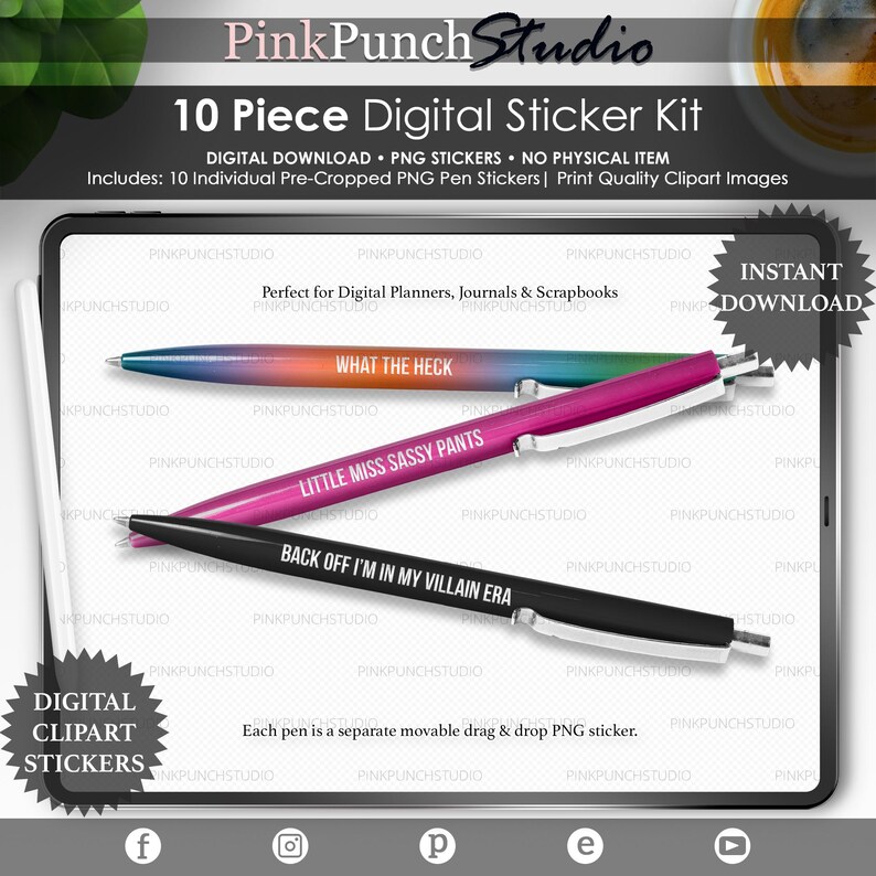 Wth Sticker WTH Quote Pens Digital Stickers | 10 PNG Pen Stickers | Funny Planner ...