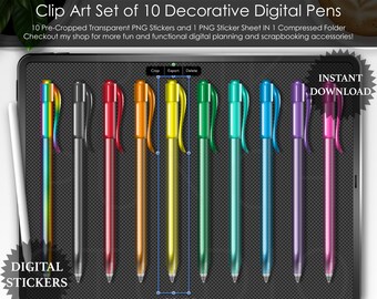 Primary Click Pens Sticker Kit Clip Art PNG Files Digital Planner Planning Scrapbooking Top View Mockup Desk Scene Creator GoodNotes