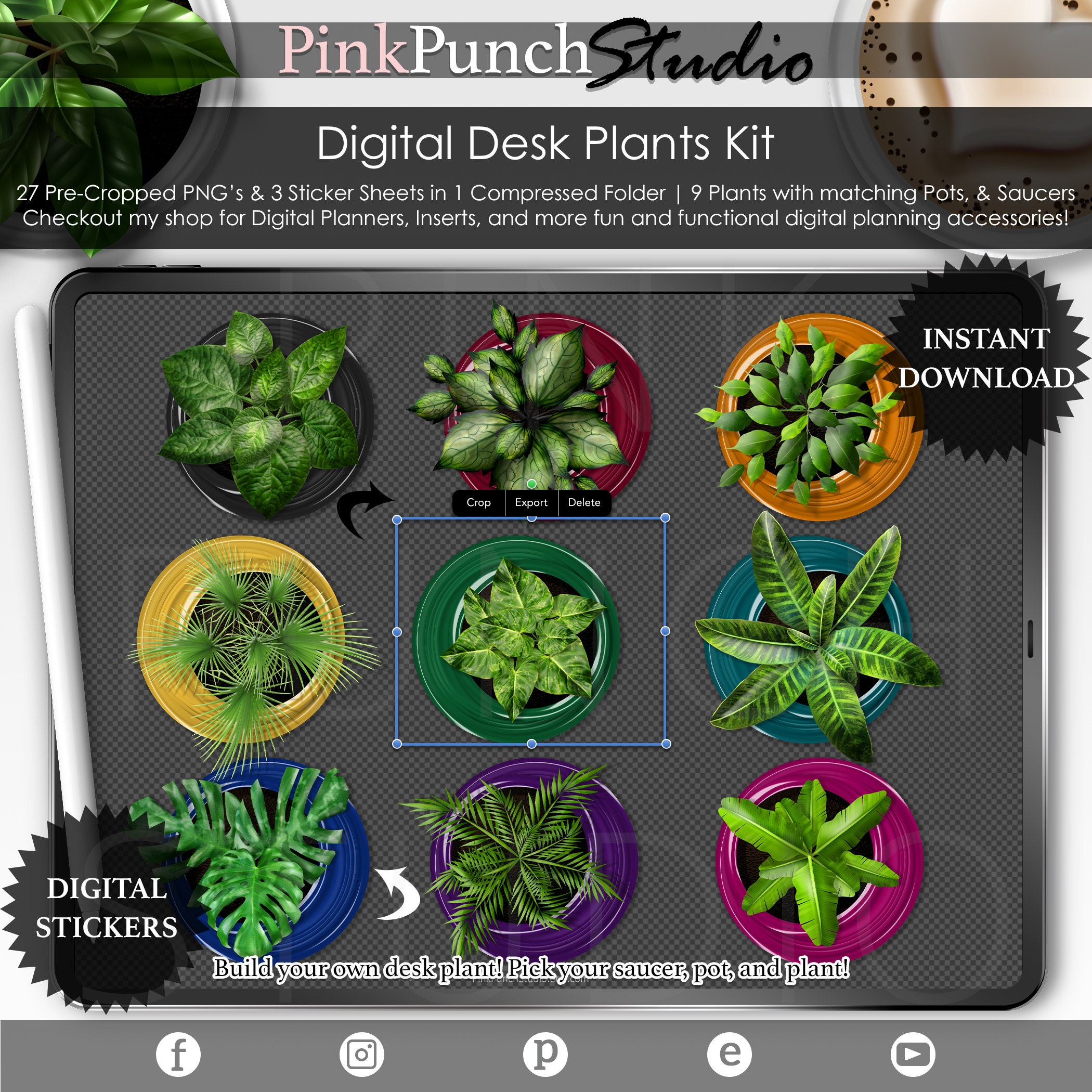 Jewel Tone Desk Plants Kit Saucer Top View Digital Planner Etsy