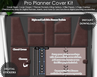 Kit de capa para planner Grateful Hearts 6 Brown Pro, planejamento digital, adesivos PNG, argolas, bolsos, páginas pautadas, páginas quadriculadas e em branco, caderno com gráficos.