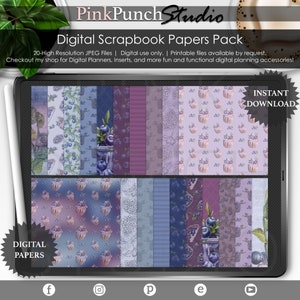 Blueberry Bliss Blue Purple Summer Papers Pack JPEG Planificación digital Scrapbooking ClipArt Planner Desk Scene Mockup Creator