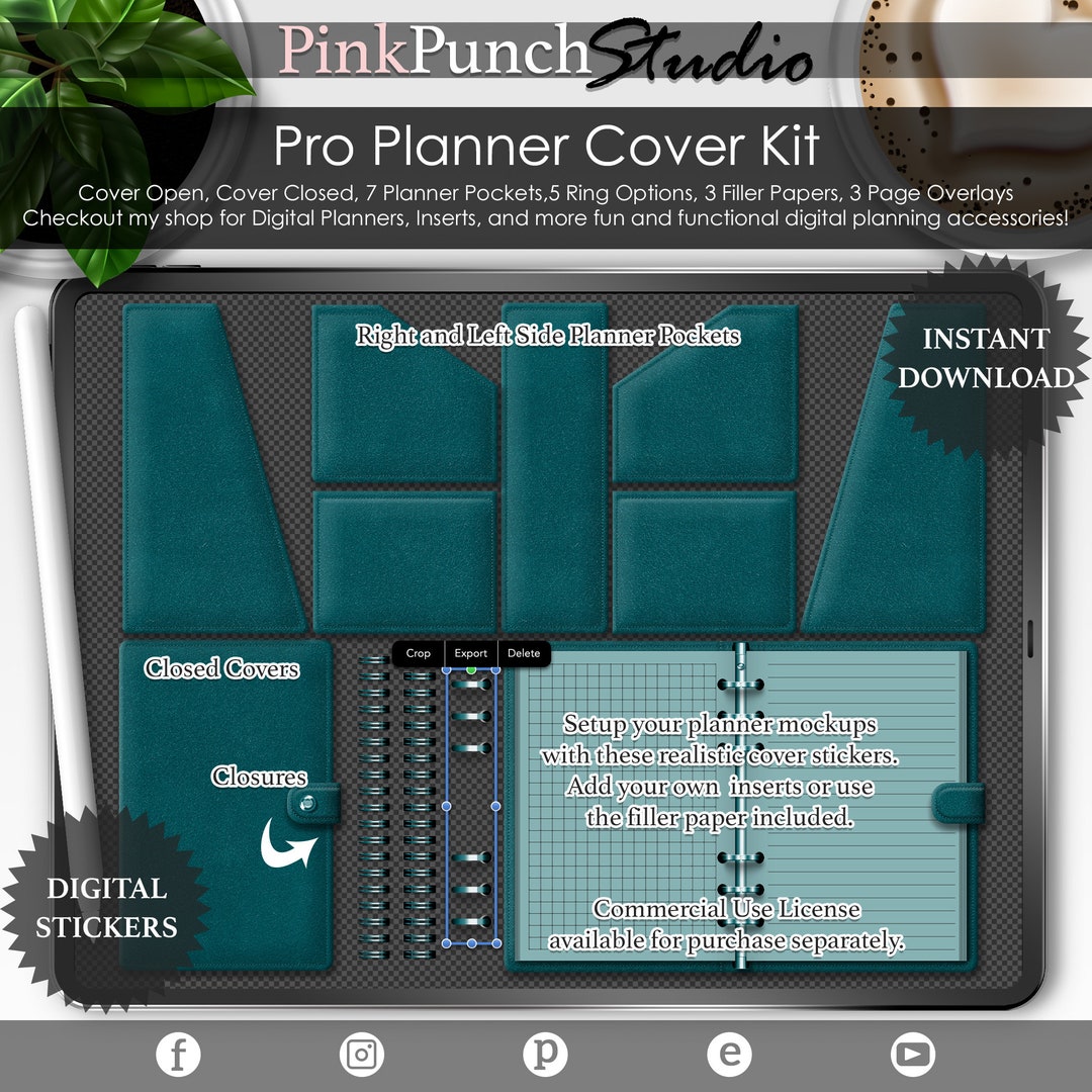 Goth Girl 7 Teal Pro Planner Cover Kit Digital Planning PNG Stickers ...