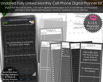 Blackout Mensal Celular KISS Planner PPS Digital Planning Kit Sem data 2021 Mensal Semanal Diariamente Sobreposições com hiperlink PDF Virtual Desktop