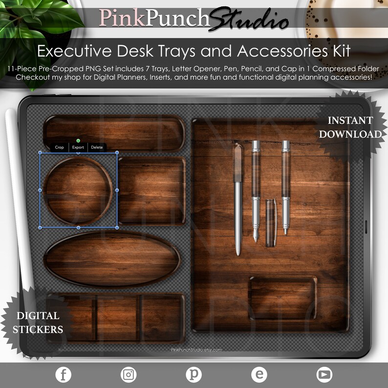 Wood and Silver Executive Desk Trays and Accessories Set Etsy