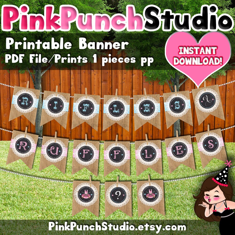 Rifles Or Ruffles Gender Reveal Party Favor Decorations Printable Chip ...