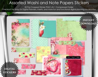 Strawberry Wasted Washi Tape Digital Stickers: Goodnotes PNG Files (Digital Download)