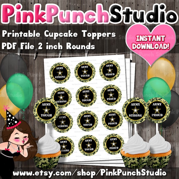 Diy Printable Army Soldier Military Camo Party Cupcake Toppers Etsy