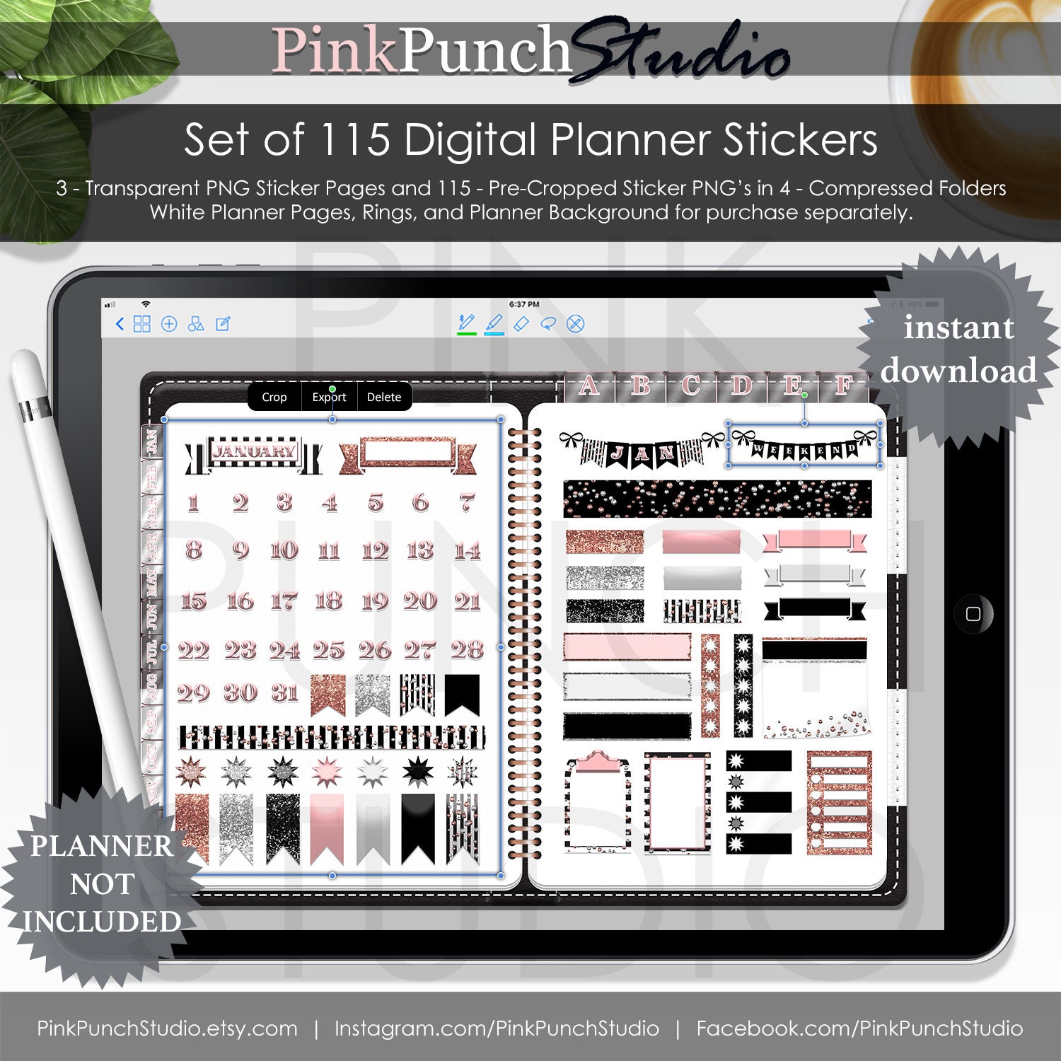 New Year January Digital Planner Stickers Kit Transparent PNG Files ...