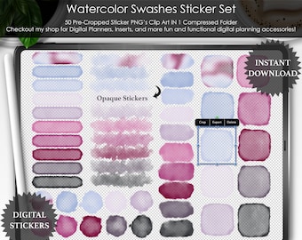 Girl Squad akvarell Swashes klistermärkeskit: Planner Clipart PNG (digital nedladdning)