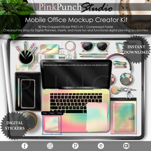Planner digitale / Kit adesivi PNG / Adesivi per scrivania mobile / Scenario scrivania / Diari e album / Mockup / GoodNotes / Strawberry Wasted