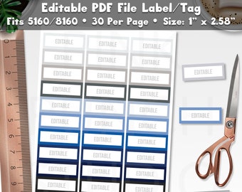 Grey Blue Black Editable Labels Printable PDF File For 5160 8160 School Name Tags Supplies Student Teacher Class Home Organizing Sticker