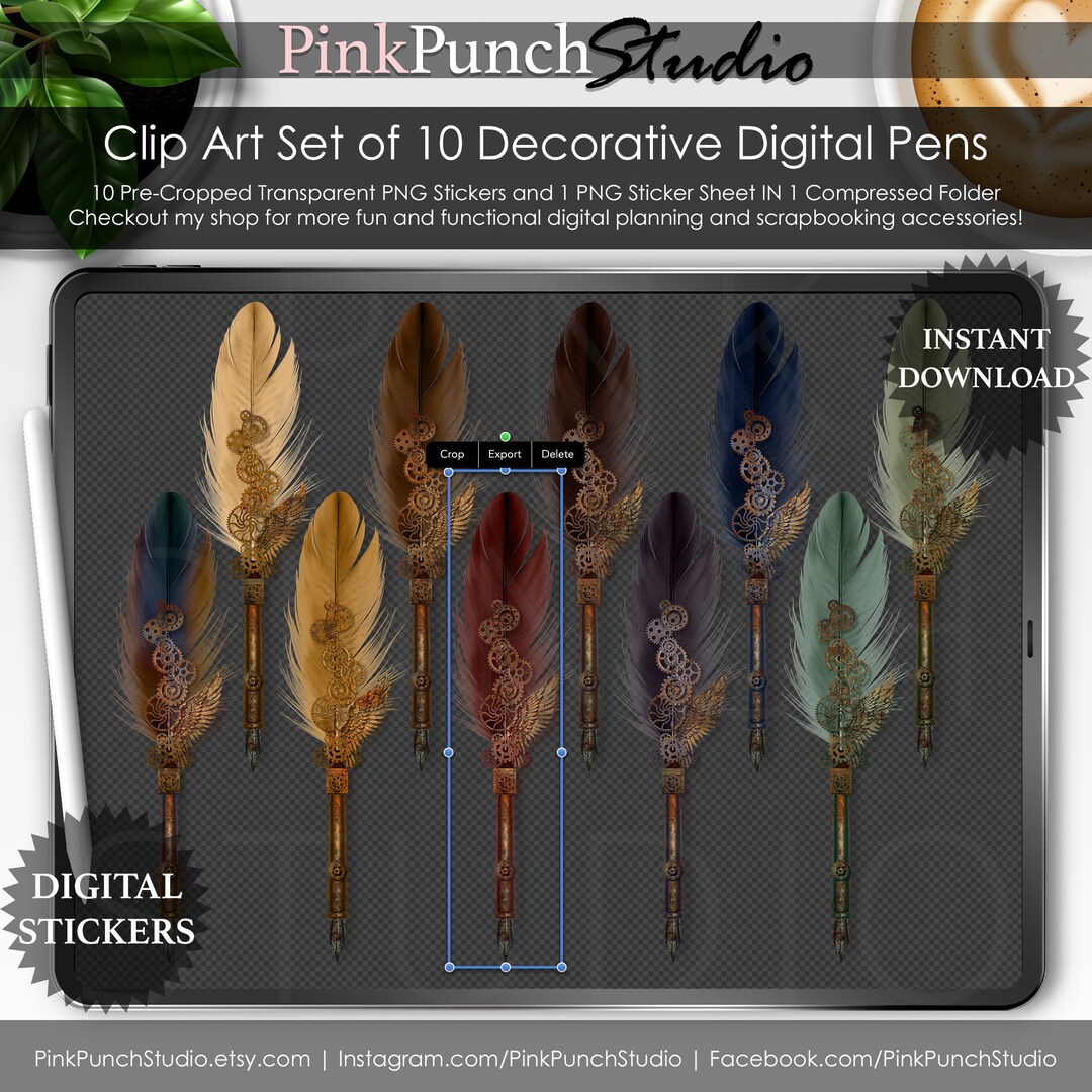Steampunk Revolution Gothic Vintage Feather Pens Set PNG Clip Art ...