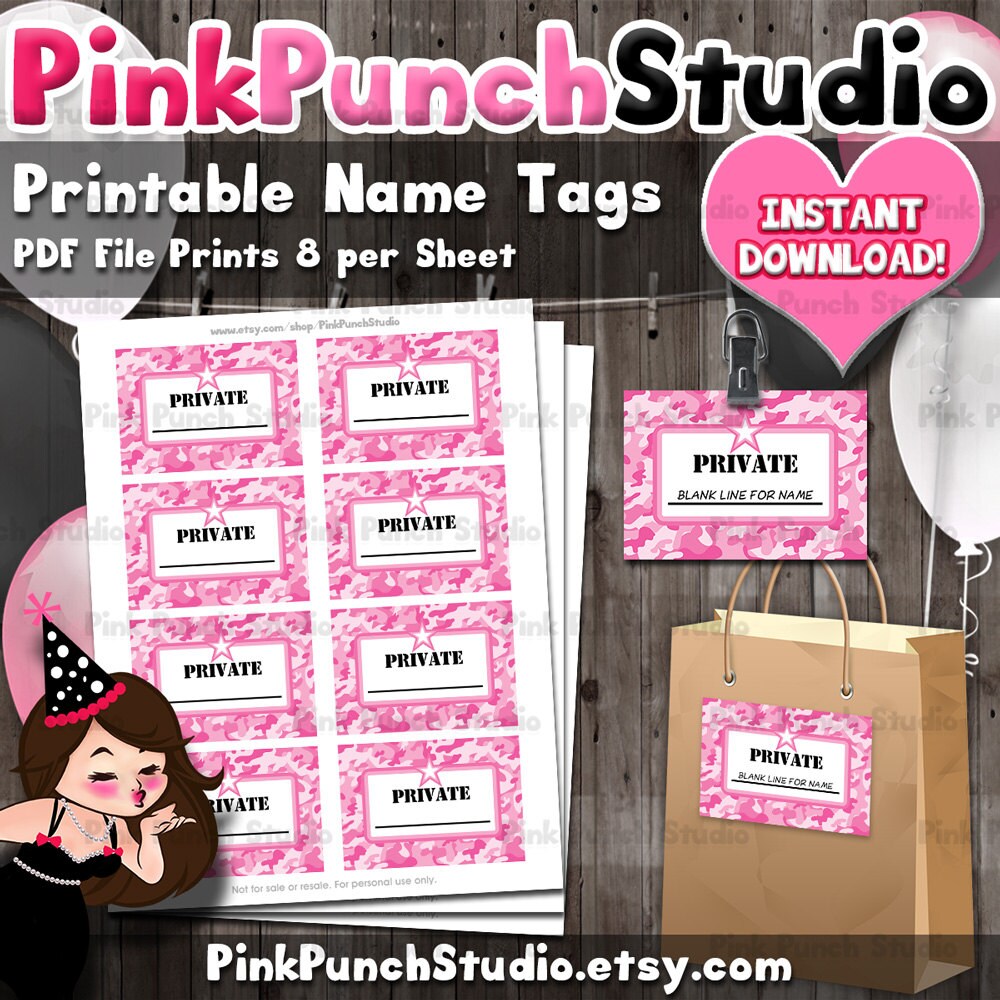 DIY Printable Pink Army Camo Military Name Tags ID Badges - Etsy