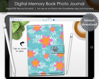 Digital Photo Journal Memory Book for GoodNotes PDF File Photo Album Functioning Clickable Links Hyperlinked Tabs Tropical Summer Pink Rings