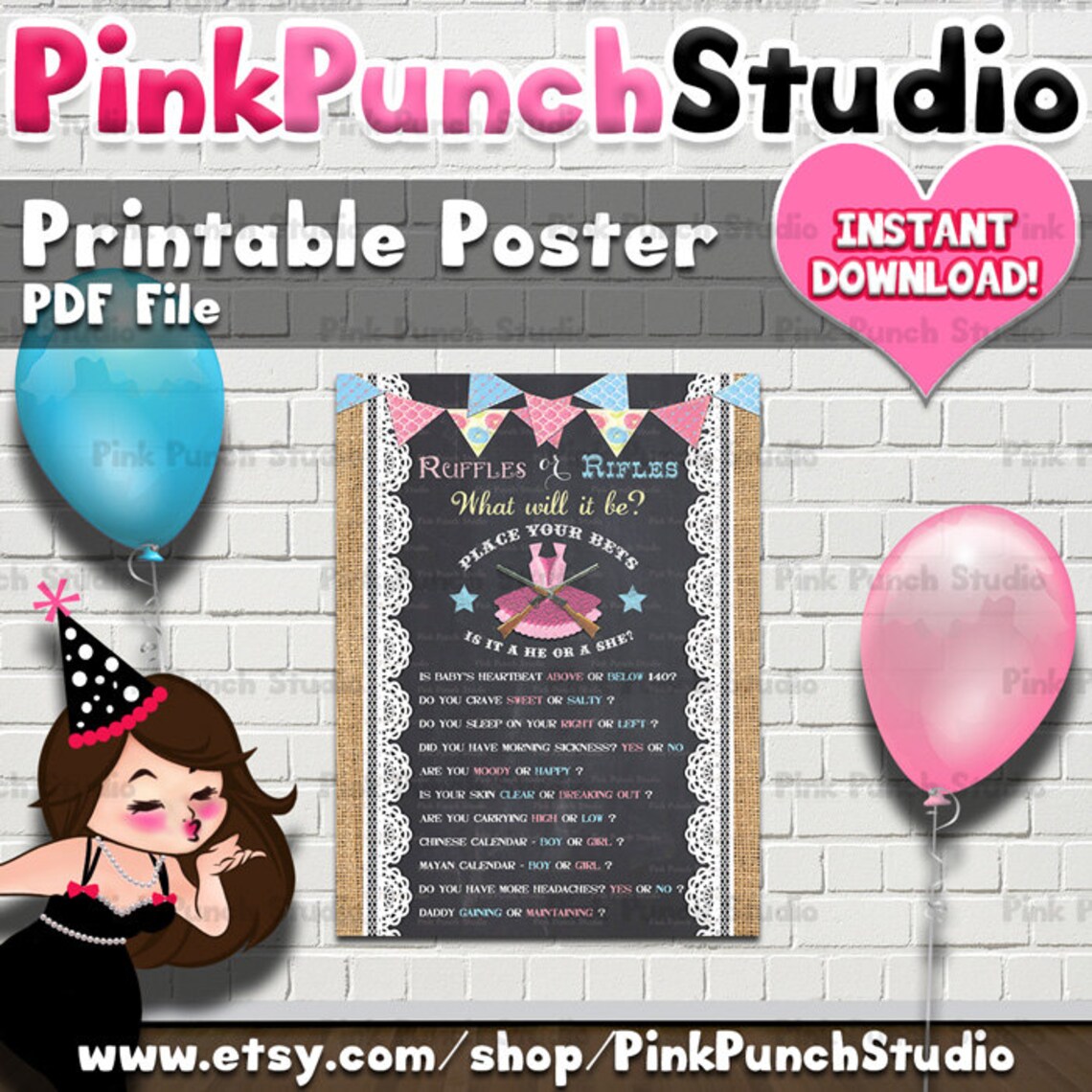 Instant Download Printable Gender Reveal Ruffles or Rifles Old | Etsy