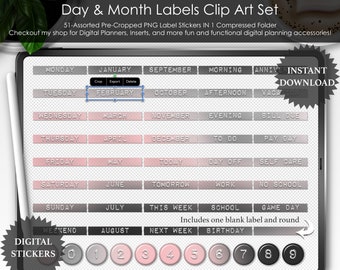 Etiquetas adhesivas para el día del mes en rosa y gris de Girl Boss: Clipart de planificador digital (PNG)