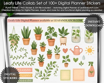 Adesivos de plantas botânicas: Kit de scrapbook digital Leafy Life (PNG, arquivos GoodNotes)