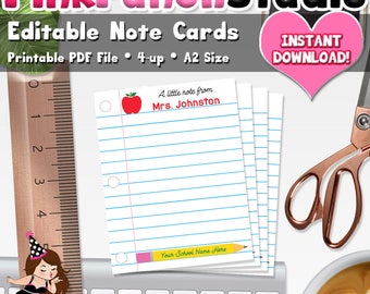 Editable Note Cards Teacher Printable PDF File INSTANT DOWNLOAD A2 Size Lined Paper Notepad Note Pad Notecards Apple Pencil