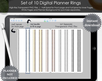 Digital Planner Rings Set Transparent PNG Files Build Your Own Planner GoodNotes Scrapbooking Clipart Rose Gold Silver White Black