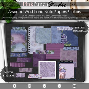 Blueberry Bliss Purple Blue Washi Note Papers PNG Stickers Digital Planner Scrapbooking ClipArt Planificación Escena Creador GoodNotes