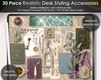 Acessórios de decoração de mesa da Era da Deusa, adesivos digitais para planners, decoração realista para mesa, adesivos PNG para diários e scrapbooks.