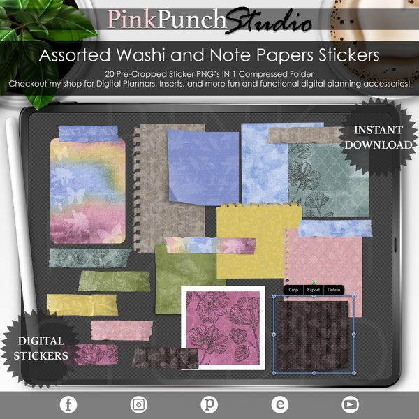 Secret Garden Spring Floral Washi Note Papers PNG Stickers Digital Planner Scrapbooking ClipArt Planning Scene Creator GoodNotes